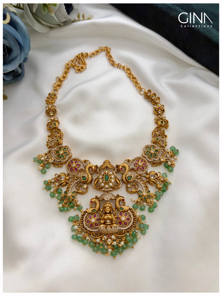 Lakshmi Mayuri with Emerald Beads Necklace Alternative View