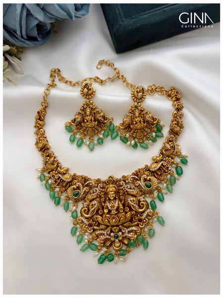 Lakshmi Nakshi Necklace with Emerald and Pearl Drops