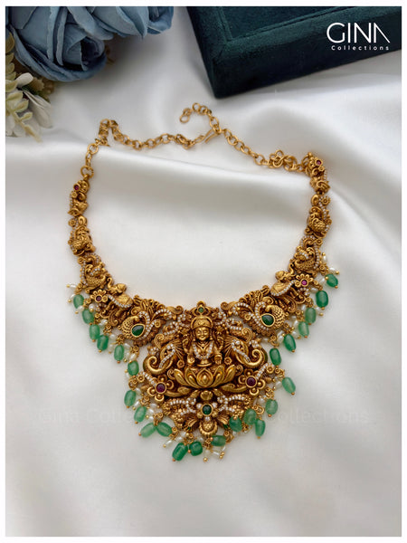 Lakshmi Nakshi Necklace with Emerald and Pearl Drops Alternative View