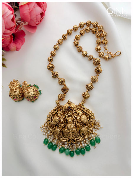 Lakshmi and Emerald Drops Pendant Haram
