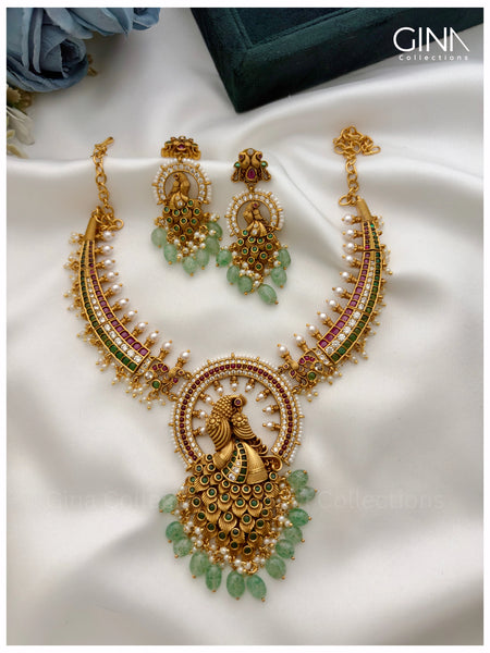 Mayuri Kundan Kanti Necklace with Pearl and Emerald Drops