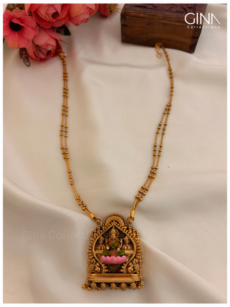 Meenakari Lakshmi Pendant with Gold Drops - Double chain