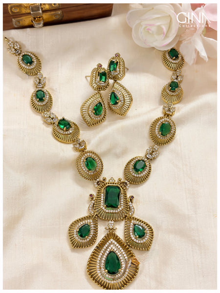 Premium AD Stone Filled Necklace-Emerald