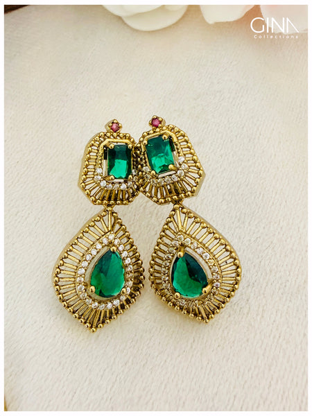 Premium AD Stone Filled Necklace-Emerald Alternative View