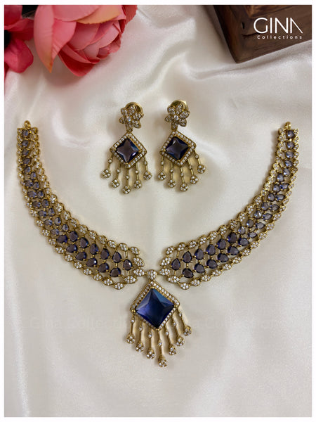 Premium Elora Purple Hasli Necklace with Earrings