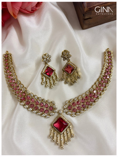 Premium Elora Ruby Hasli Necklace with Earrings