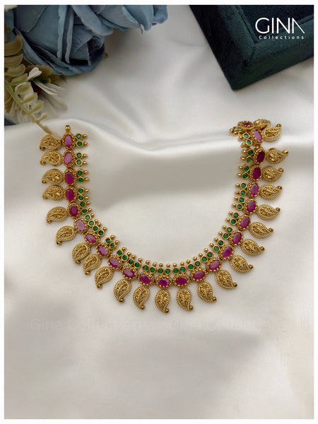 Premium Emerald and Ruby Mango Necklace with Jhumkas Alternative View