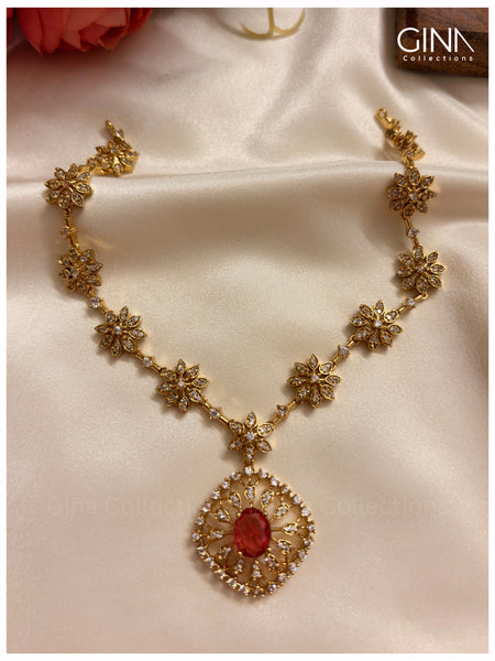 Premium Floral Ruby AD Necklace with Earrings Alternative View