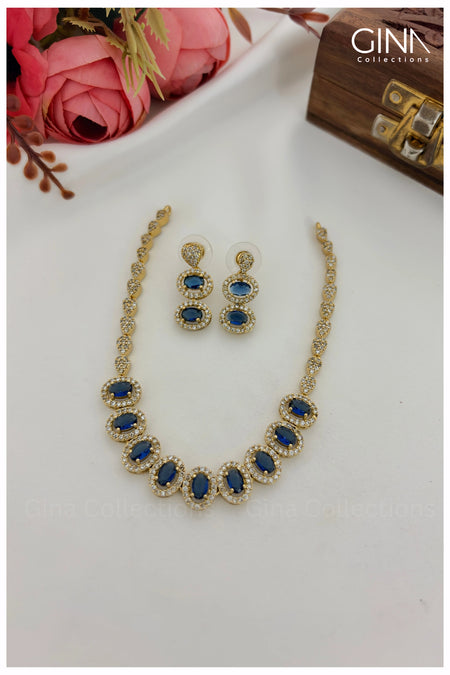 Premium Stunning Blue AD Necklace Set - Blue Alternative View