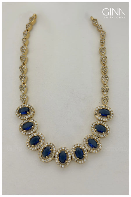Premium Stunning Blue AD Necklace Set - Blue