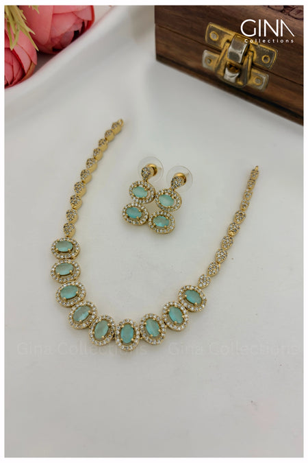 Premium Stunning Mint Green AD Necklace - Mint Green
