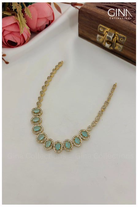 Premium Stunning Mint Green AD Necklace - Mint Green Alternative View