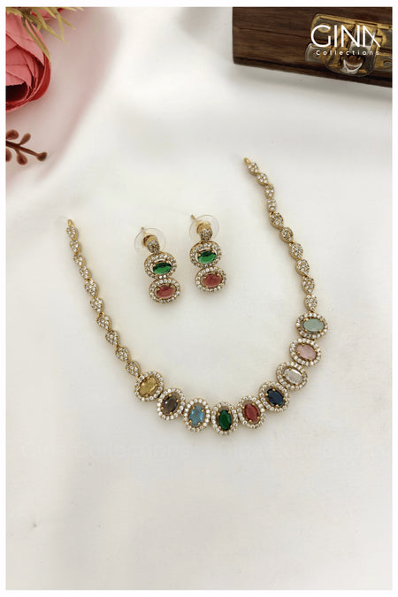 Premium Stunning Multi Colour AD Necklace Set - Multi Colour Alternative View