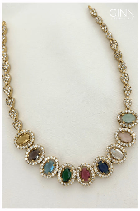 Premium Stunning Multi Colour AD Necklace Set - Multi Colour