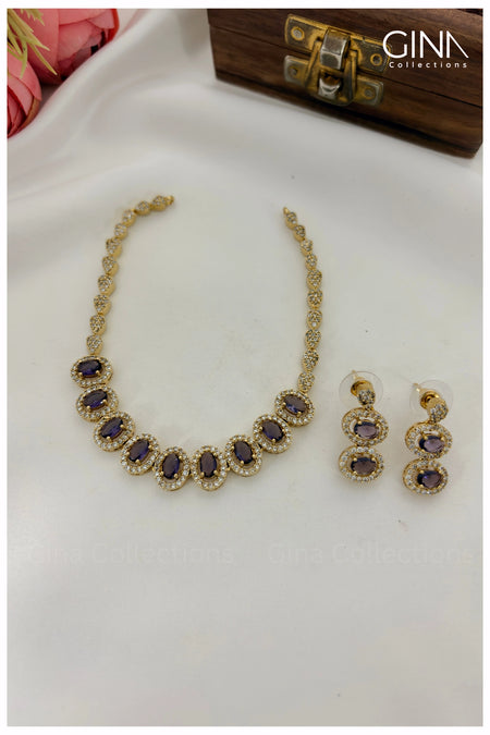 Premium Stunning Purple AD Necklace Set - Purple Alternative View