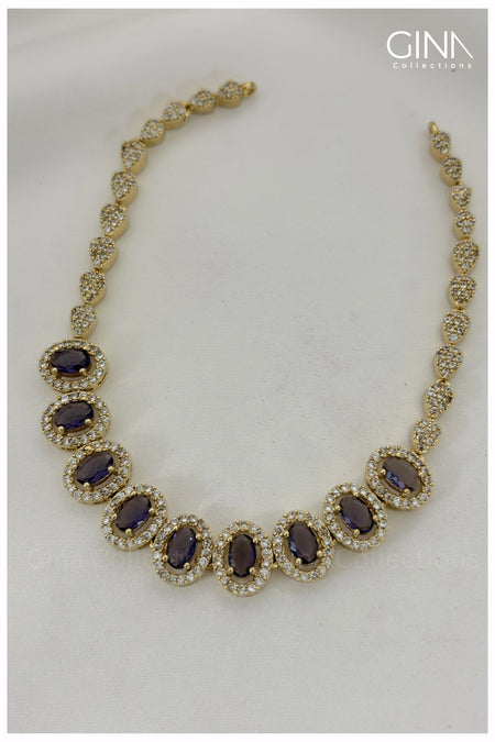 Premium Stunning Purple AD Necklace Set - Purple