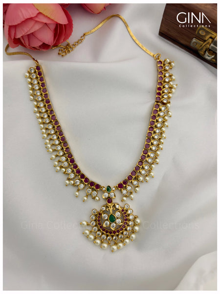 Premium Temple Ruby Emerald AD Necklace Set with Earrings Alternative View