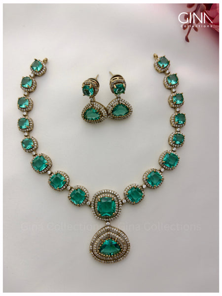 Premium Victorian Aqua Green Necklace Set