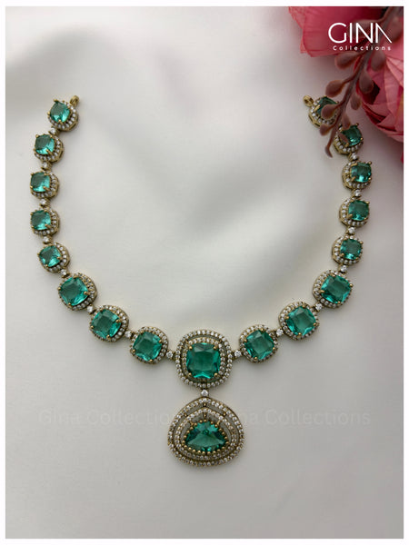 Premium Victorian Aqua Green Necklace Set Alternative View