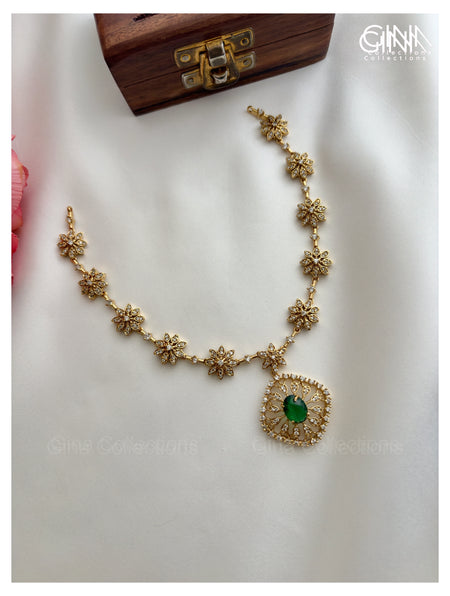 Premium Floral Emerald AD Necklace with Earring Alternative View