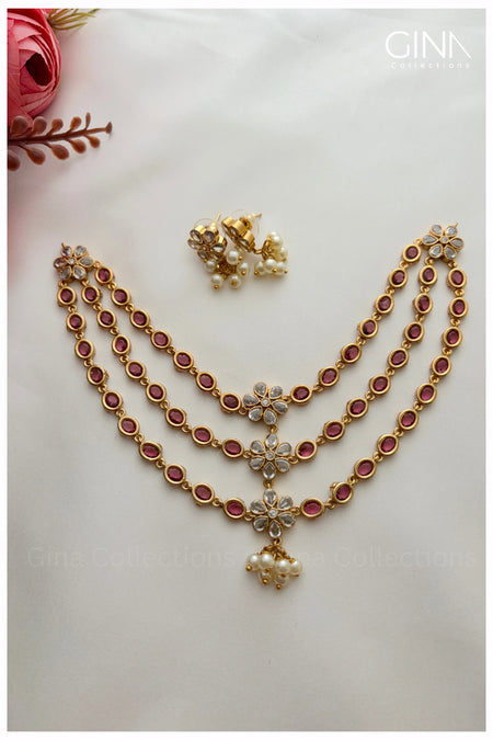 Premium and Stunning Tripple Layered Ruby AD Necklace