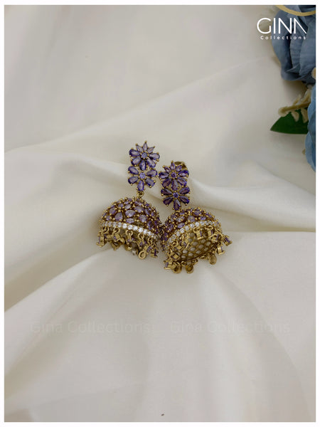 Purple Flora Stones Jhumkas