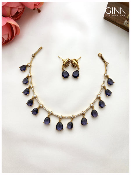 Purple Tear Drops Necklace with Earrings