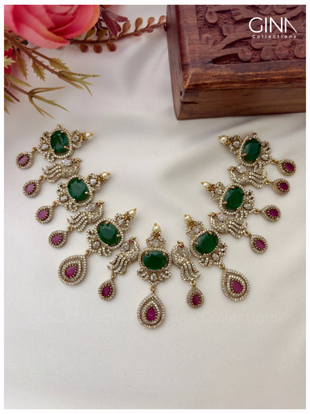 Royal Emerald with Ruby Pink Premium Choker Set Alternative View