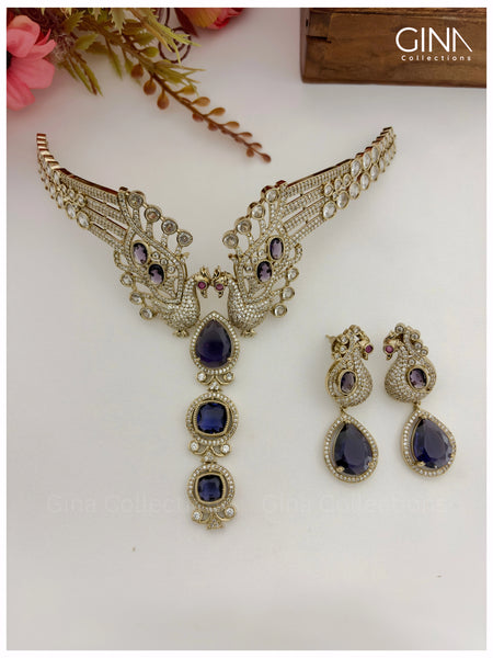 Royal Mayuri Purple Necklace Set with Earrings