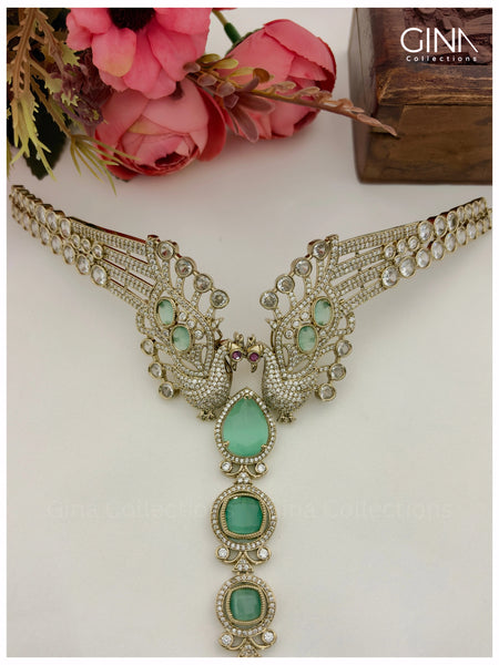 Royal Mayuri Sea Green Necklace Set with Earrings Alternative View