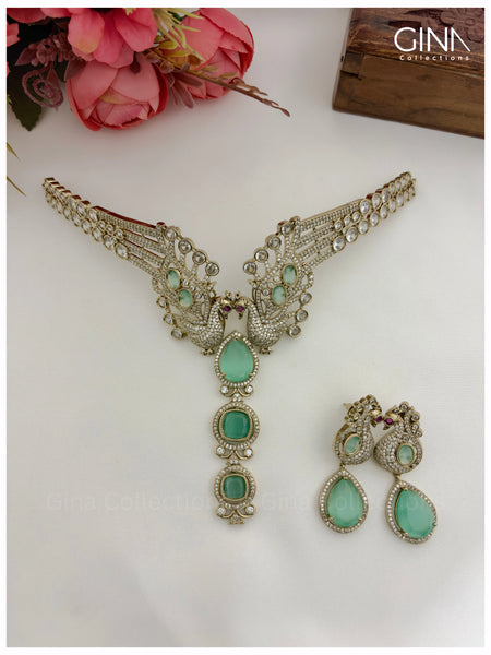 Royal Mayuri Sea Green Necklace Set with Earrings