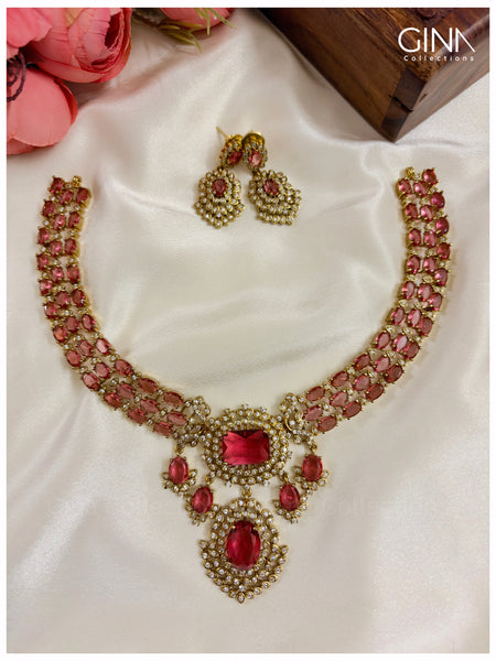 Ruby AD Necklace with Dominant Double Pendant