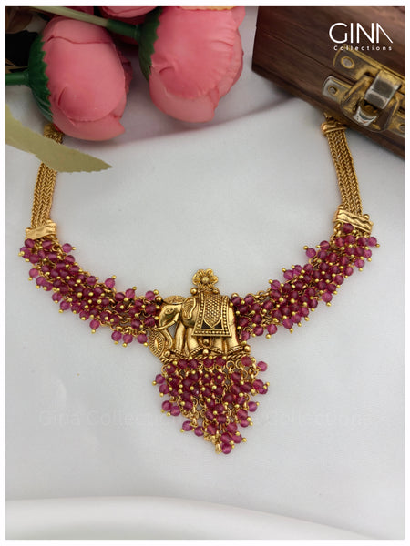 Ruby Beads Elephant Necklace with Earring Alternative View