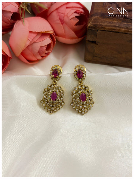 Ruby Pink and Aqua Green AD Necklace with Dominant Double Pendant Alternative View
