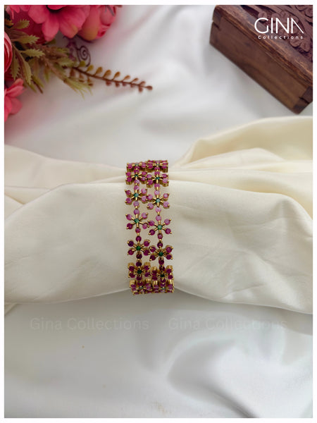 Ruby Pink and Emerald Floral Bangles Alternative View