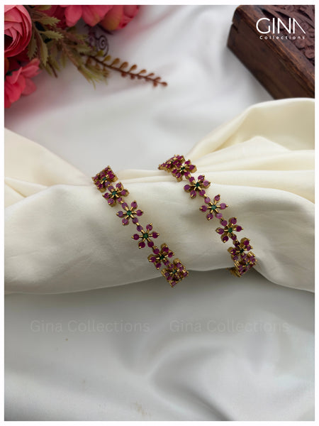 Ruby Pink and Emerald Floral Bangles