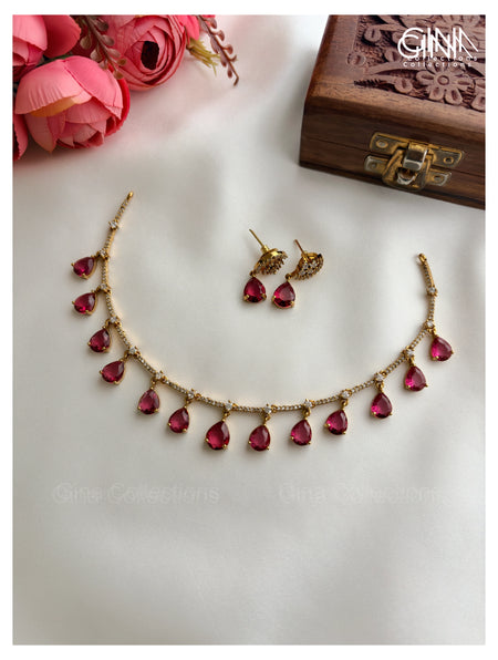 Ruby Tear Drops Necklace with Earrings