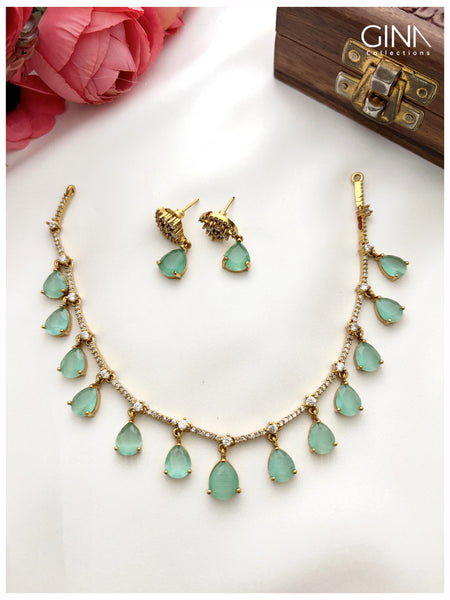 Sea Green Tear Drops Necklace with Earrings