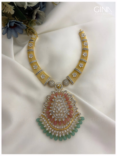 Sparkling Necklace with Dazzling Pendant with Pastel Pink and Green Beads Alternative View