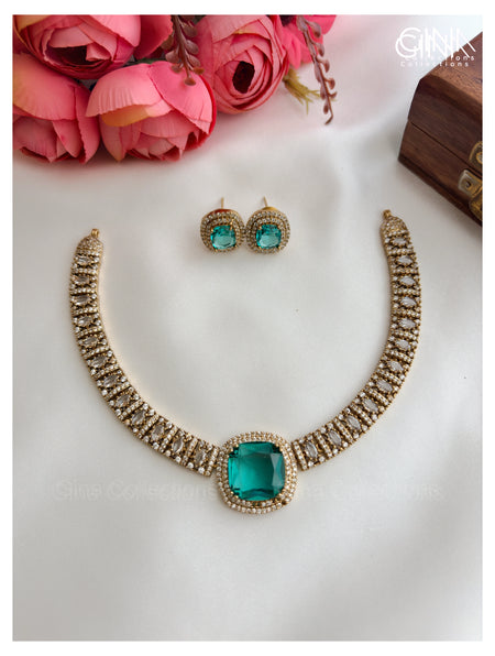 Square-Aqua Green-Pendant-Choker-cum-Necklace