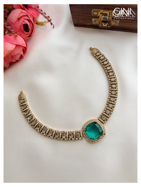 Square-Aqua Green-Pendant-Choker-cum-Necklace Alternative View