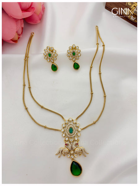 Trendy Premium Double Layered Chain with Emerald Victorian Annam Pendant