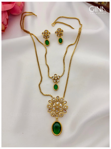 Trendy Premium Double Layered Chain with Emerald Victorian Pendant