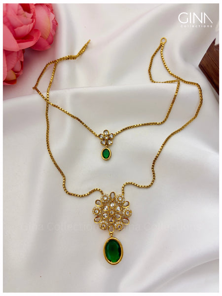 Trendy Premium Double Layered Chain with Emerald Victorian Pendant Alternative View