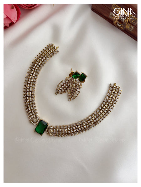 Trisha Inspired Emerald Kanti Necklace With Earrings
