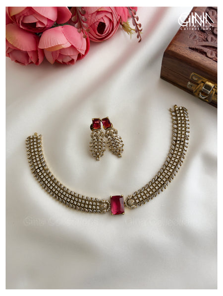 Trisha Inspired Ruby Kanti Necklace With Earrings