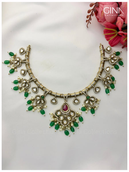 Victorian Hasli Set with emerald and Pearl Drops and Ruby Stone Alternative View