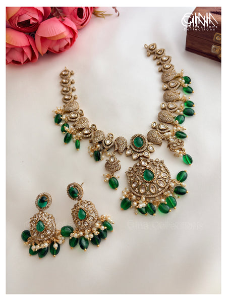 Victorian AD Emerald Party Wear Necklace Set