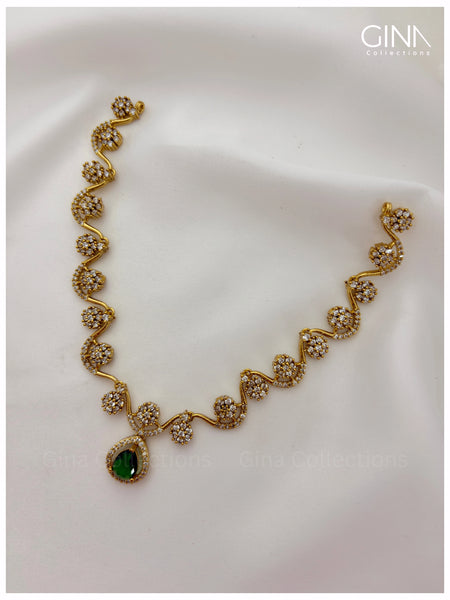 ZigZag Necklace with Emerald Drop and CZ stones Alternative View