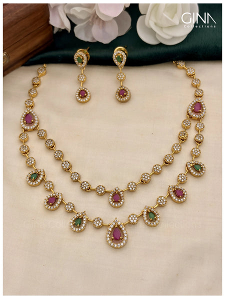 Elegant Two Layer Multi Color Necklace Set